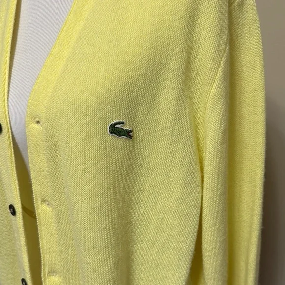 VINTAGE IZOD/Lacoste Yellow Cardigan Sweater Unisex Size L pre-owned. - Picture 2 of 8